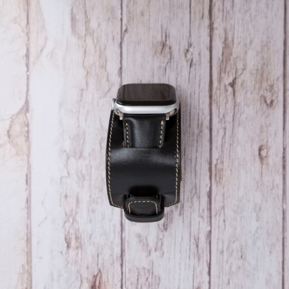 Apple Watch 2in1 Premium Leather Men's Band Black - Picture 4 of 9
